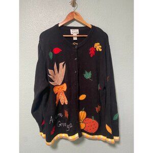 Vintage Quacker Factory Women's Plus Size Autumn Greetings Fall Leaf Sweater 2x